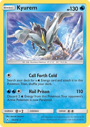 Pokemon Kyurem Reverse Holofoil SM10 SM - Unbroken Bonds 50/214 NM HR EN