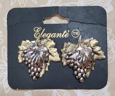Elegante' Vintage Clip Earrings**Gold/Silver Tone**Grapes Bunches**Style 1226