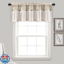 Lush Decor Linen Button Farmhouse Valance Curtians 52"W x 18"L Li