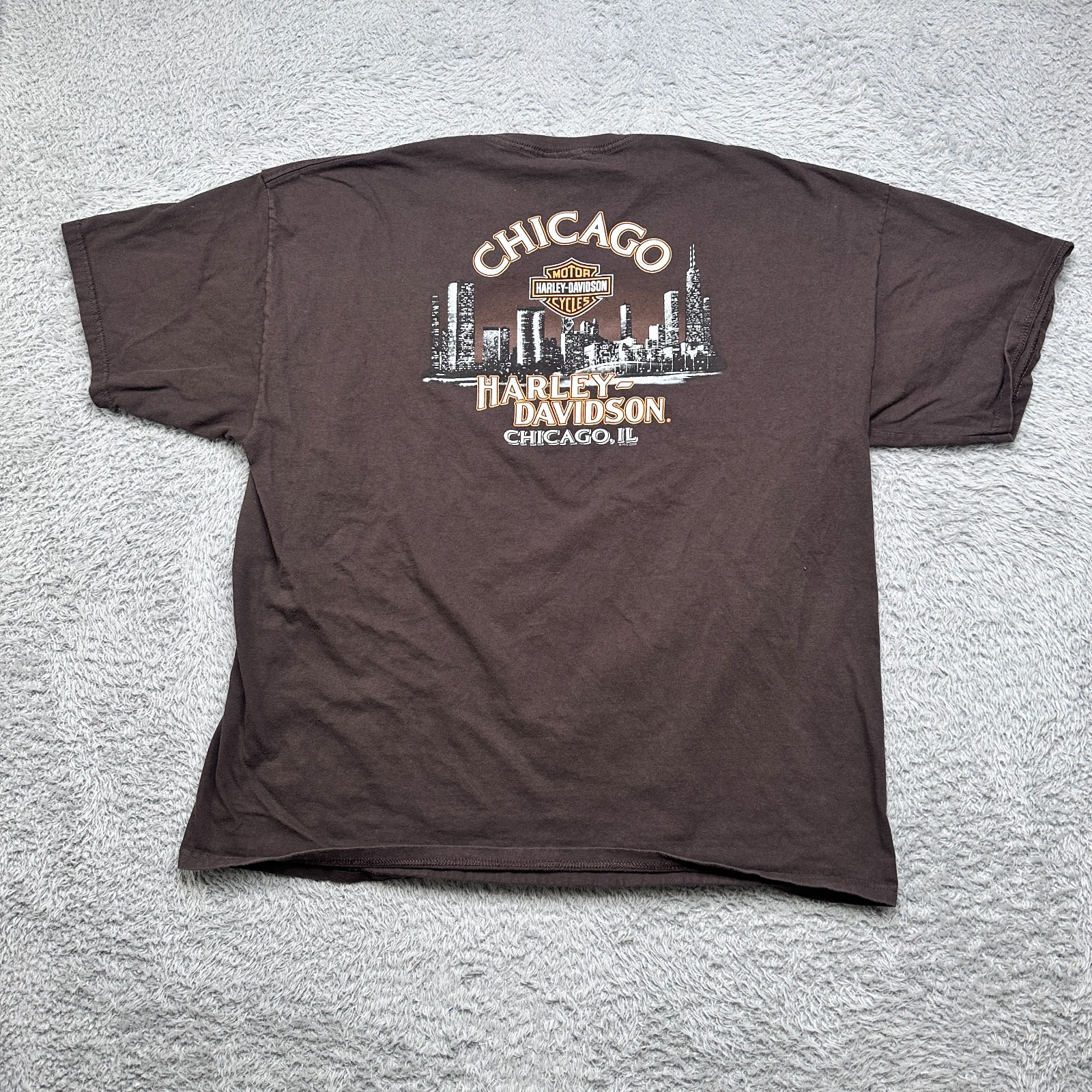 Harley Davidson Shirt Mens 2XL Brown Short Sleeve Spell Out Chicago image 2