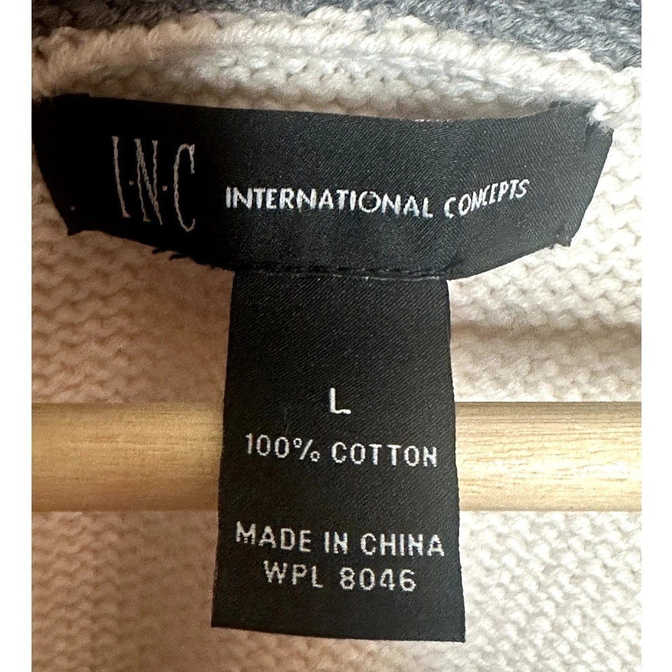 I.N.C Grey Ivory 2 Tone V-Neck Cotton Knit Cardigan Sweater Men's Size L - Image 3 of 4