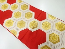 7237679: JAPANESE KIMONO / ANTIQUE FUKURO OBI / SILK / WOVEN KIKKO FLOWER