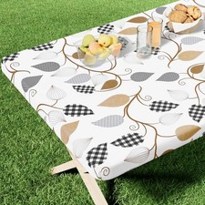 Rectangle Printed Fabric Tablecloth, Elastic Fitted Table Cloth for 6 Foot Ta...