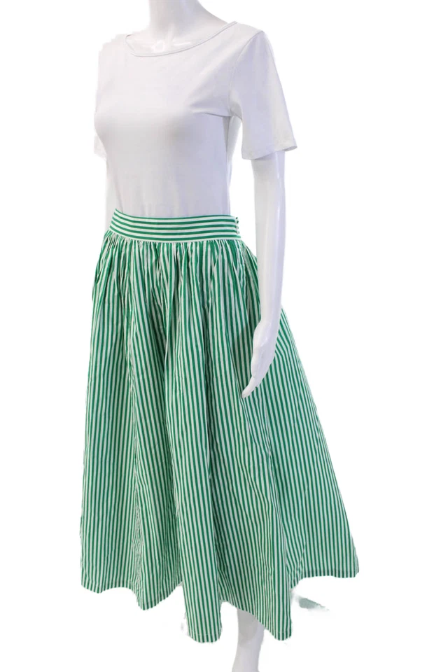 Boden Womens A-Line Maxi Skirt Green Striped 100% Cotton Size 6 - Image 2 of 4