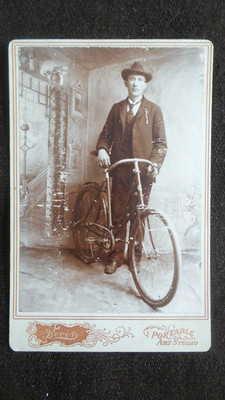 Antique CABINET PHOTO Man and his Bicycle, James Casey