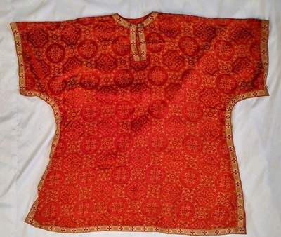 Religious Vestment Orthodox Sticharion Deacon Robe Red Cross Brocade Button Side