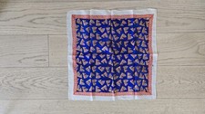 Silk Vtg Scarf, Pocket Square, Buildings Taj Mahal ; Royal Blue, Red, Mustard