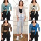 Womens Tie Up Open Front Shrug Ladies Knitted Cropped Bolero Short Cardigan Top
