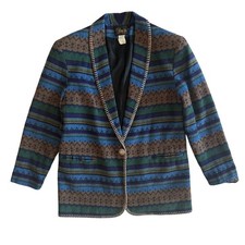 Vintage Western Blanket Blazer USA Aztec Stripe Medium