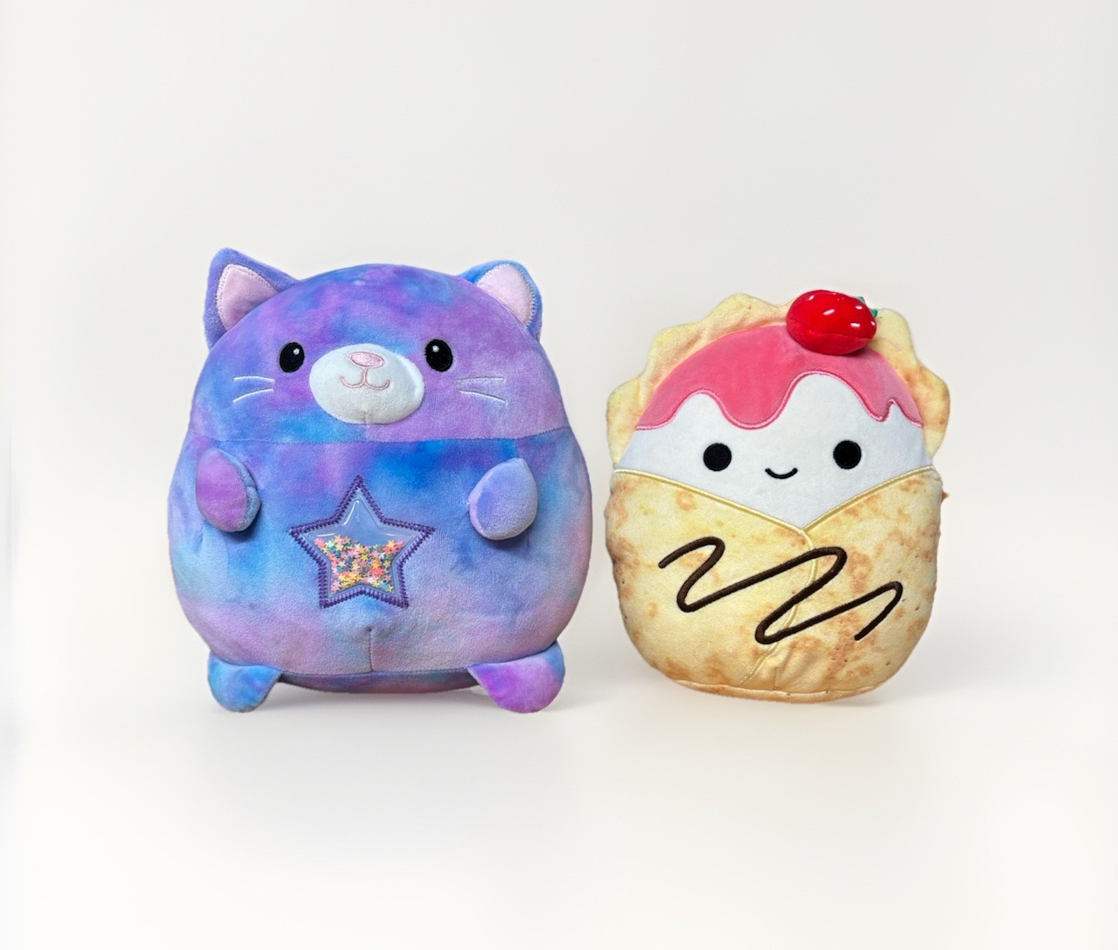 Cat Soft Toy Star 9"" Plush Blue Purple & Squishmallows 8"" Plush Strawberry Crepe