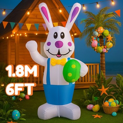 6FT Easter inflatables Bunny Outdoor Decorations LED Lighted Blow Up Rabbit