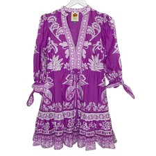 Farm Rio XXS Lilac Sweet Garden Mini Dress Garden Lilac Floral Coastal Cowgirl