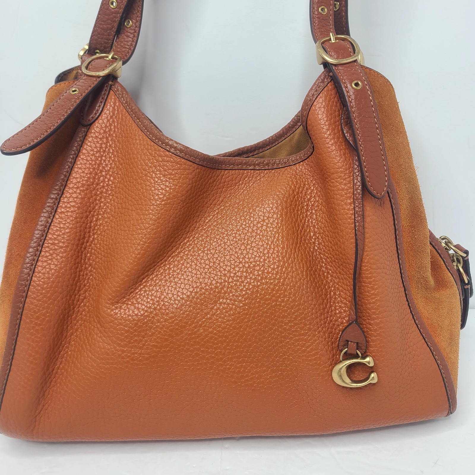 Coach Lori Canyon Mixed Pebbled Leather And Suede Shoulder Bag Purse Rust Orange image 2