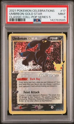 2021 POKEMON CELEBRATIONS CLASSIC COLLECTION  #17 UMBREON-GOLD STAR PSA 9