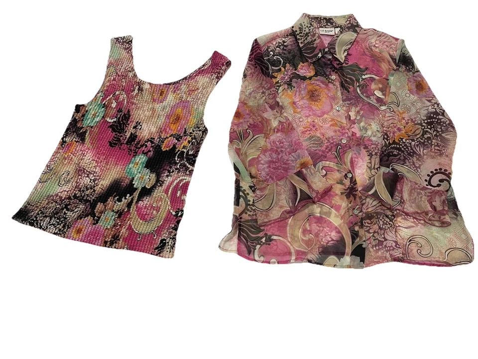 Blusa y camiseta sin mangas vintage Fairy Core floral transparente talla 10p Liz Baker Petite 2 piezas Foto 4 de 4