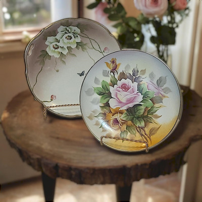 Two Hand Painted Rose Decorative Hanging Plates