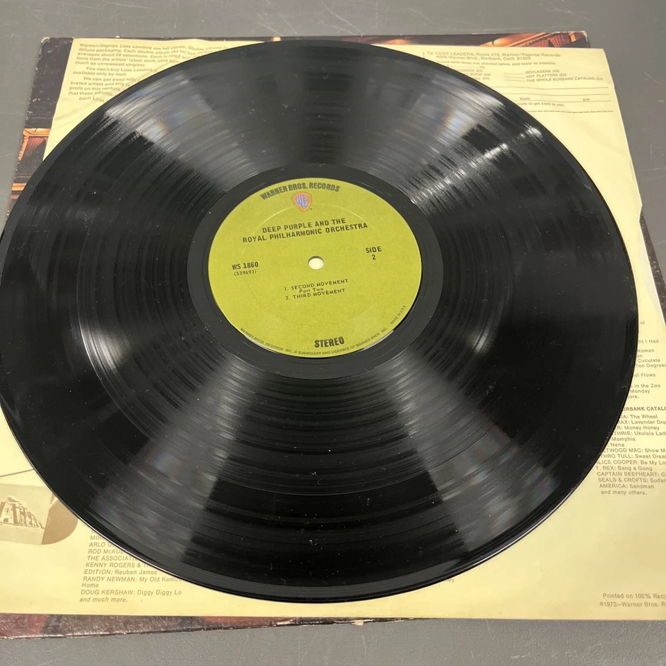 Deep Purple w/ Royal Philharmonic Orchestra 33 rpm LP Vinyl Record Warner Bros Foto 3 de 4
