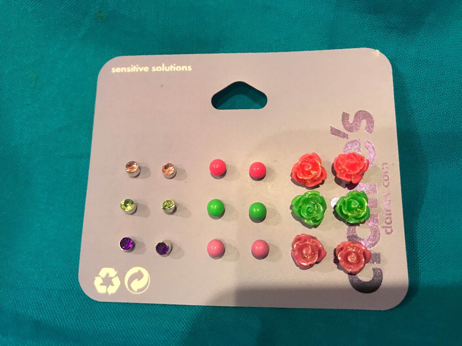 Nine pairs of Claire’s Carved Rose Ball Stud Pink Green earrings eBay