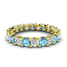 2.54 Ct Real Round Cut Topaz  Diamond Engagement Eternity Band 14k Yellow Gold