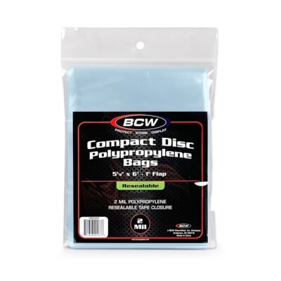 NEW(100 CT) BCW Resealable CD Bags-Protect Loose CD's 2 Mil