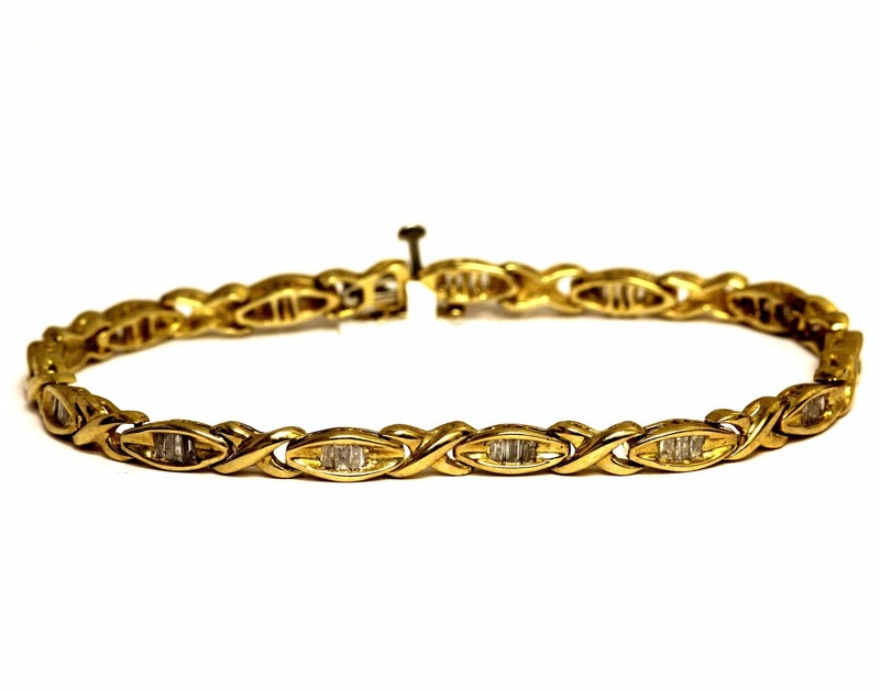 10k yellow gold .80ct baguette diamond tennis bracelet 9.8g vintage estate 7"