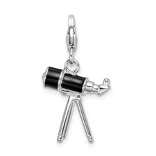 Real Sterling Silver 925 3-D Enameled Telescope Clip On Charm Pendant