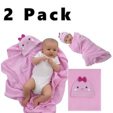 Swaddle and Beanie 2 Piece Set Infant Girl Muslin 100 Cotton 40"x40" Pink Ghost