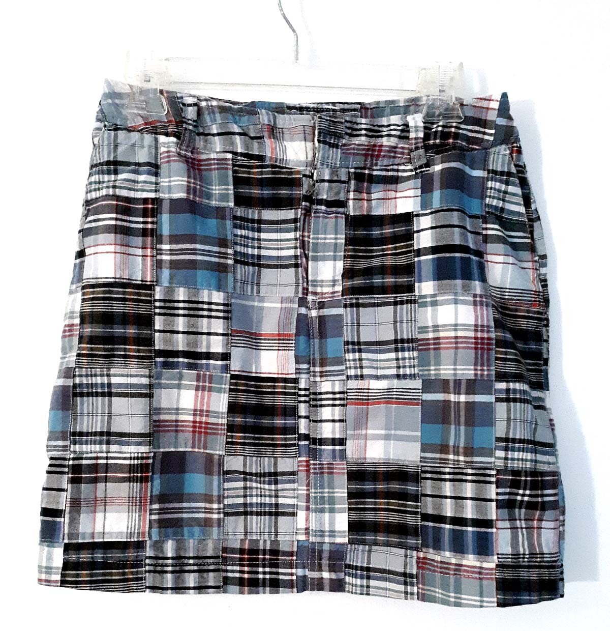 Merona Madras Patchwork Multicolor Plaid Mini Ski… - image 1