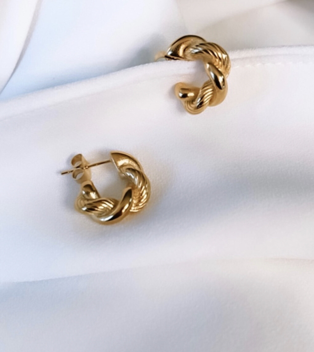 Hoop Earrings PVD 18K Gold Plated Twisted Open Chunky Stainless Steel Earrings-image