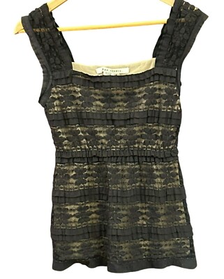 Y2K Max Studio Black Lace Floral Wide Strap Baby Doll Summer Tank Top Small