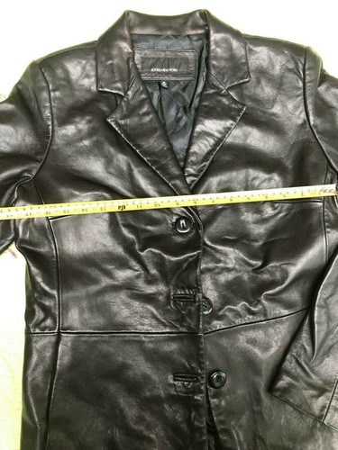 Jones New York Black Soft Leather Button Down Notched Collar Coat Jacket Women M - Picture 5 of 8