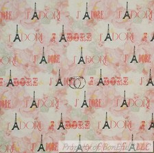 BonEful Fabric FQ Cotton Quilt Pink Rose Flower Eiffel Tower Paris France Scenic