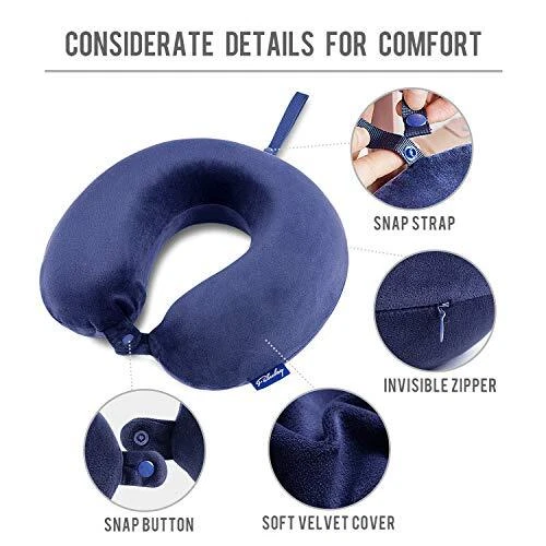 Travel Pillow Memory Foam - Head Neck Support Airplane Pillow for Blue