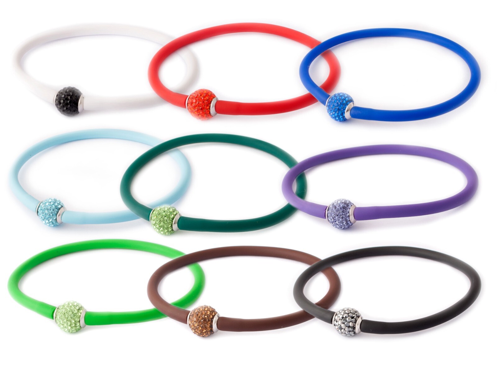 Sterling Silver Crystal Preciosa Czech Beads Rubber Bracelet in All Colors-image