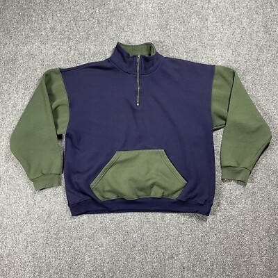 VINTAGE 90s Max Active 2 Tone Sweatshirt Small 1/4 Zip Blue Green Turtleneck