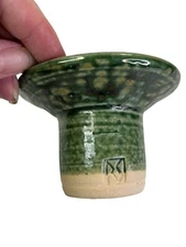 Vintage Studio Art Pottery Tea Strainer Drip Glaze Green Signed RS