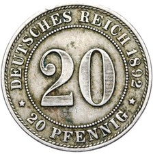 Deutsches Reich - Kaiserreich - J. 14 - Münze - 20 Pfennig 1892 A - ERHALTUNG !