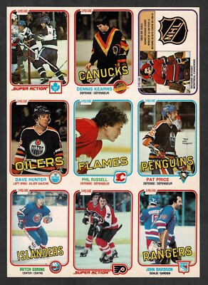 1981-82 O-Pee-Chee Uncut 9-card Panel, Hunter, Goring, Barber, Sevigny, Davidson