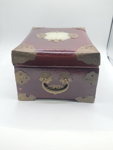 Asian Style Jewelry Box Mahogany, Brass, & Jade 6.5W x 9.5L x 4.5D - Picture 16 of 20
