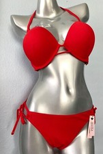 Victoria's Secret Swim Suit Nwt Bikini Set Bombshell Top  Tie Bottom Red Ribbed