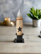 Primitive Handcrafted Colonial Black Star 4"H Led Timer Taper Candle