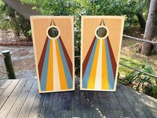 WATERPROOF FADEPROOF Cornhole Board Wraps Wood Grain Bright Design /