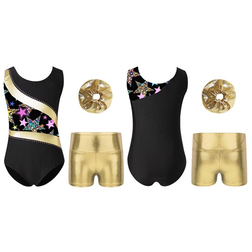 Girls Set Stretchy Clothes Sparkly Outfit Sport Leotards Metallic Bodysuit Kids - Picture 4 of 53