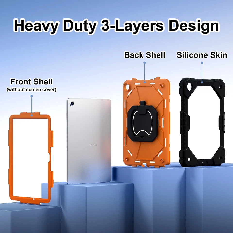 For Samsung Galaxy Tab A9 Plus/A9/ A11+ Heavy Duty Rotating Stand Case w/ Strap - Image 3 of 4