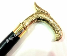 Vintage Antique Walking Cane Wooden Walking Stick Brass Handle Knob Gift