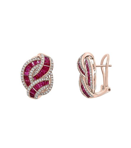 2.50ct Natural Round Diamond Ruby 14k Solid Rose Gold Wedding Stud Earring - 第 2/3 張圖片