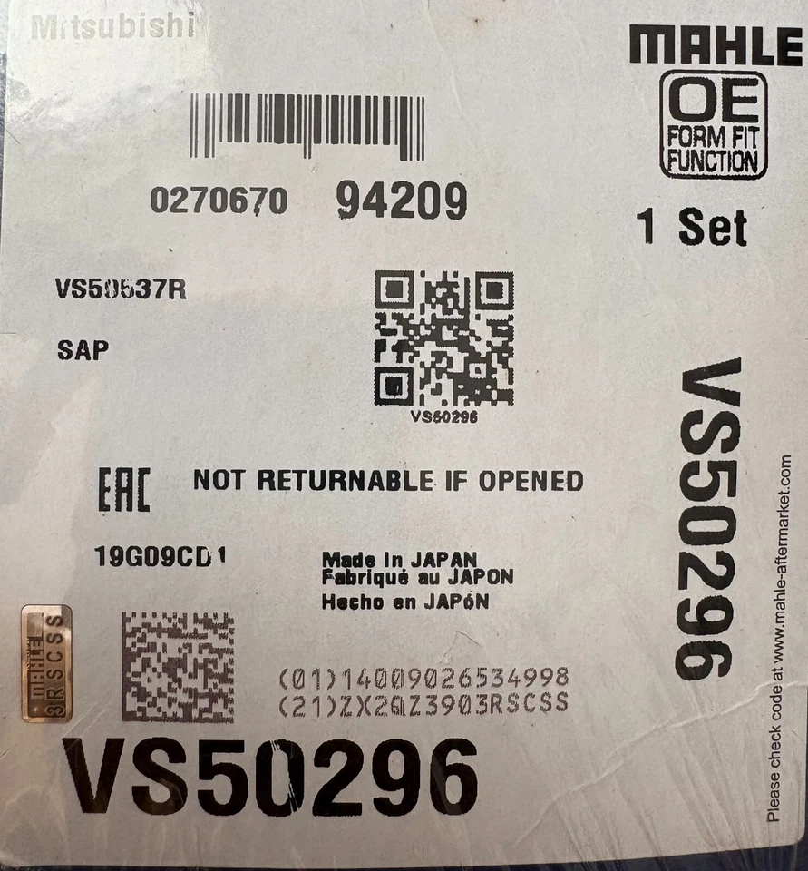 Juntas Mahle Original VS50296 4G15 SE ADAPTA A MITSUBISHI MIRAGE 1997 1,5 L-L4- Foto 2 de 2