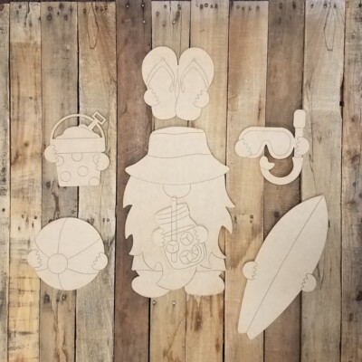 Summer Gnome Set Wood Cutout, Unfinished Shape, Paint by Line Attachment Kit DIY