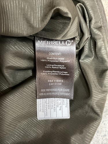 Merrell Opti-Warm Mens Quilted Puffer Vest Jacket Small S Brown/Orange Poly EUC - Picture 7 of 9
