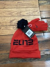 Nike Elite Boys Youth Knit Hat & Gloves Winter Set Beanie Red Retail $28 NWT